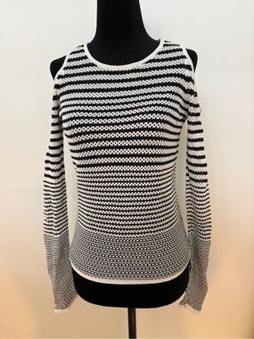 rag & bone Black and White Striped Cold-Shoulder Sweater